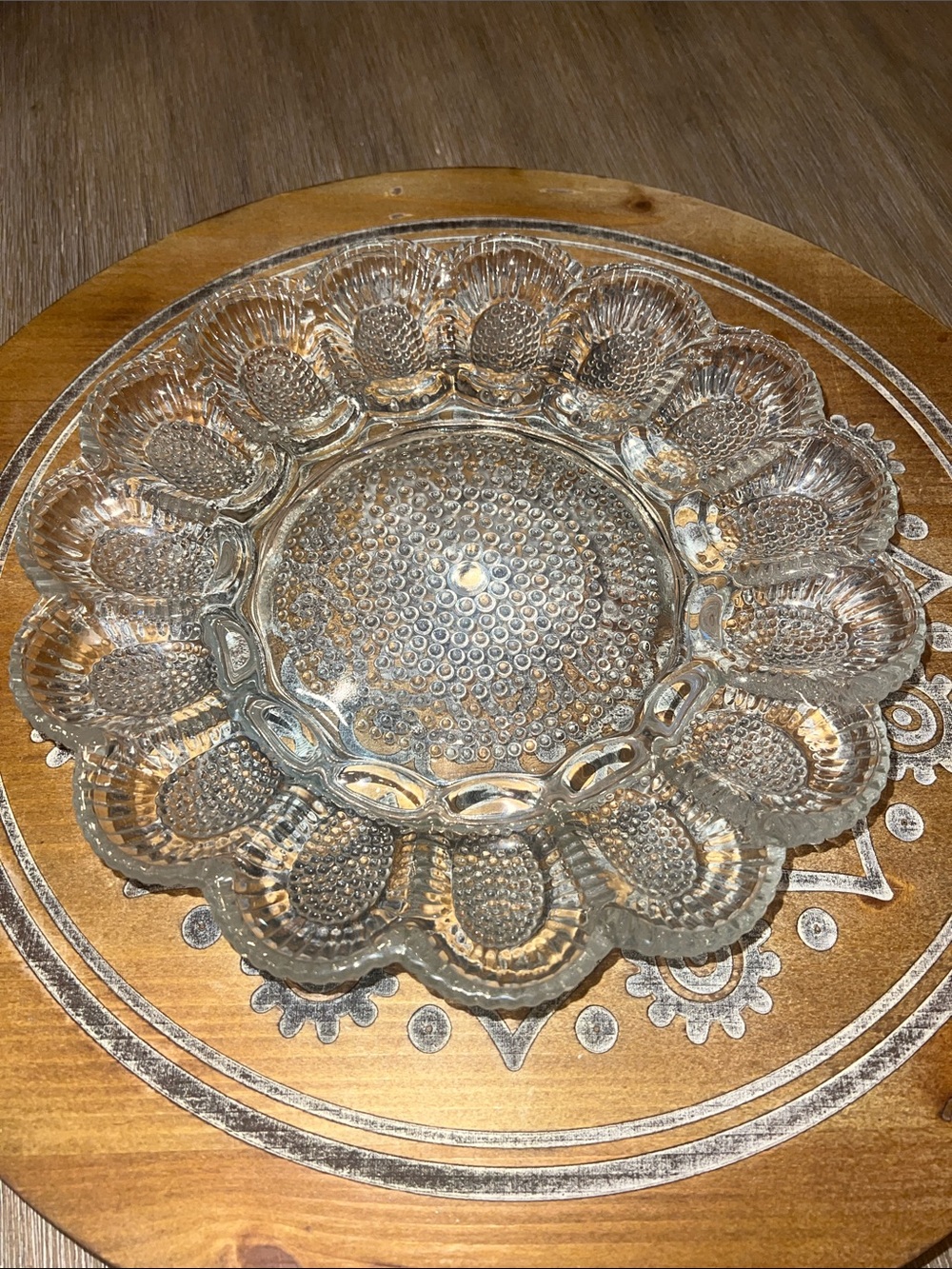 Indiana Glass Vintage Clear Glass Deviled Egg Serving Platter. Holds 15 halves
